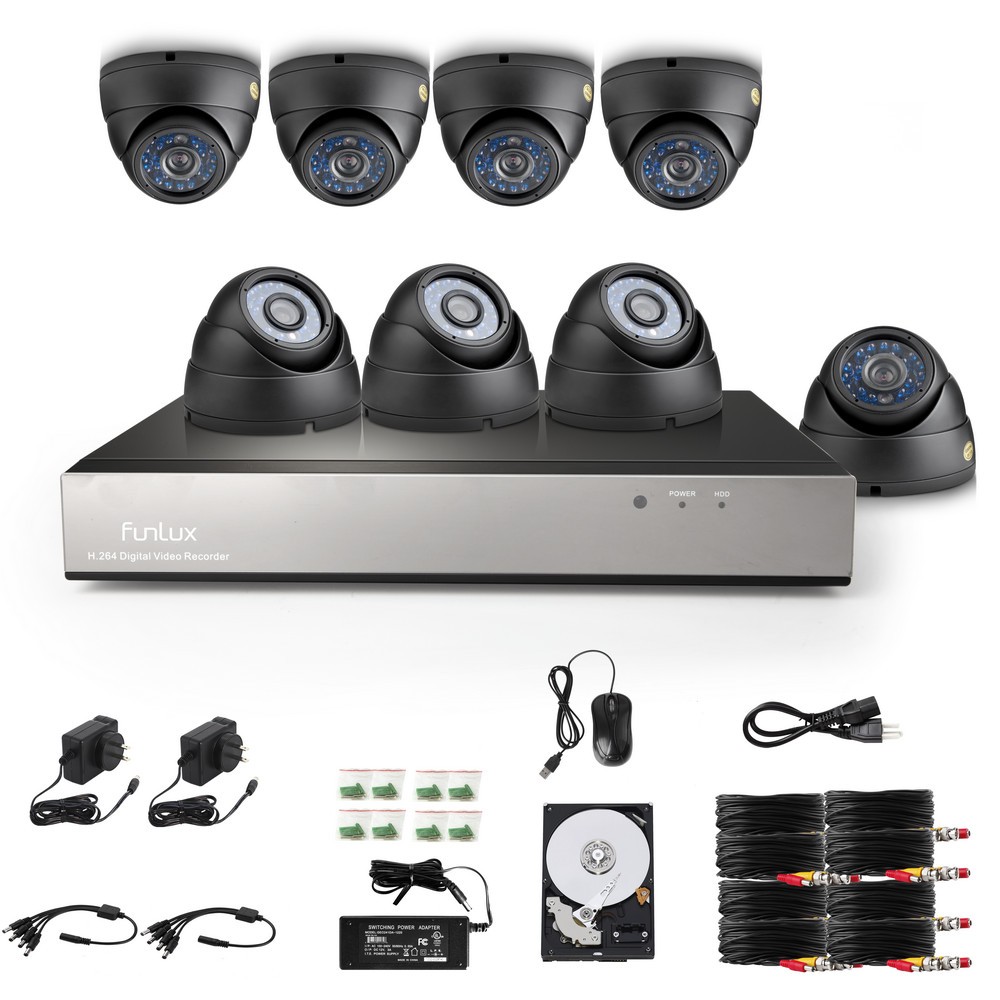 funlux 700tvl 8 channel 8 dome cameras dvr system with 1tb hdd