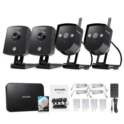 Refurbished Zmodo 720p HD Smart  Home Kit with 2& Indoor & 2&Outdoor WiFi IP Cameras and 1TB Hard Drive