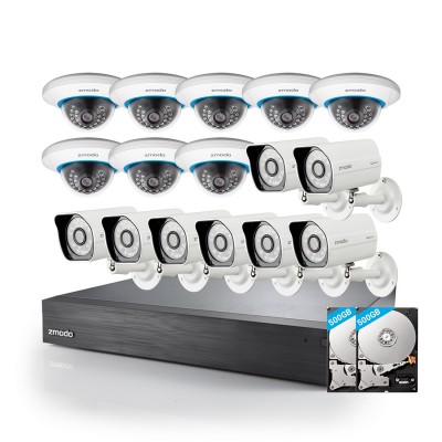 Zmodo 16CH NVR 8*Indoor8*Outdoor Security Camera System w/1TB Hard Drive Renewed